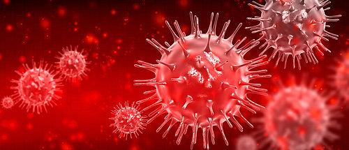 Startbild: 3D-Abbildungen von mehreren SARS-COV2-Viren