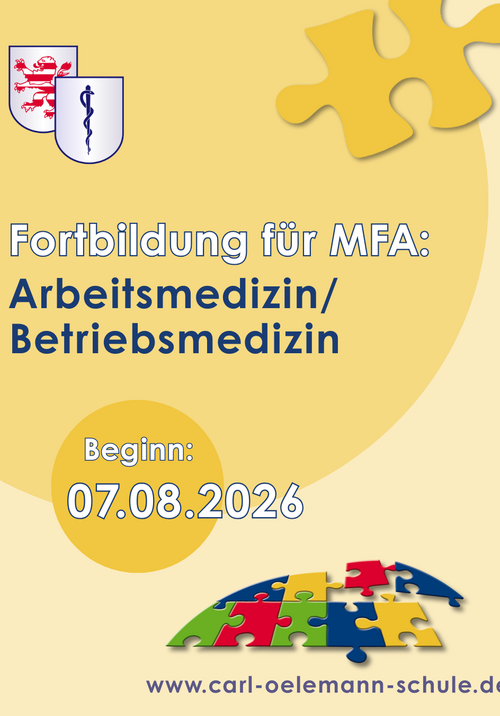 Bild, das für die Fortbildung "Arbeitsmedizin/Betriebsmedizin" der Carl-Oelemann-Schule wirbt ab dem 08.07.2026 wirbt.
